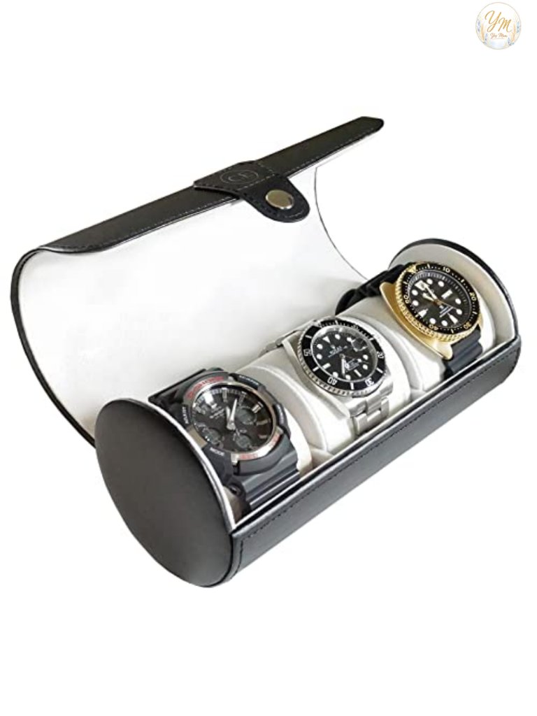 Vegan Faux Leather 3Watch Travel Case Roll Organizer For Men Women